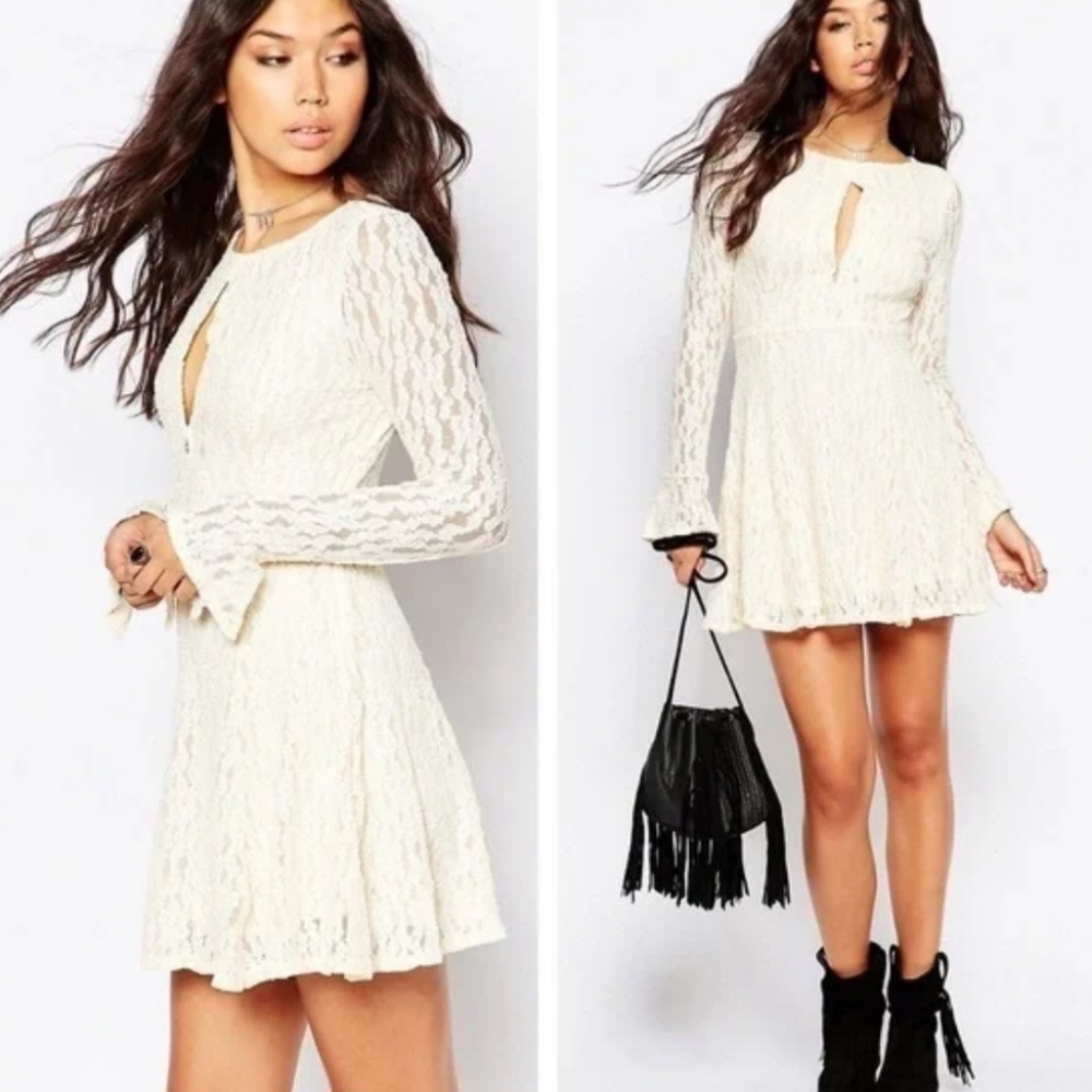 Free People Ivory Lace Long Sleeve Dress Small